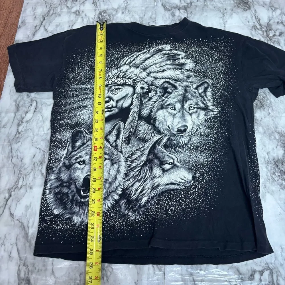 Vintage 90s American thunder Native American graphic Black shirt double sided M